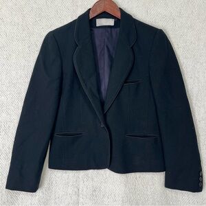 Vintage Evan Picone Worsted Wool Womens Black Blazer Size 6 One Button Jacket